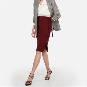 Express burgundy midi skirt with side tie detail